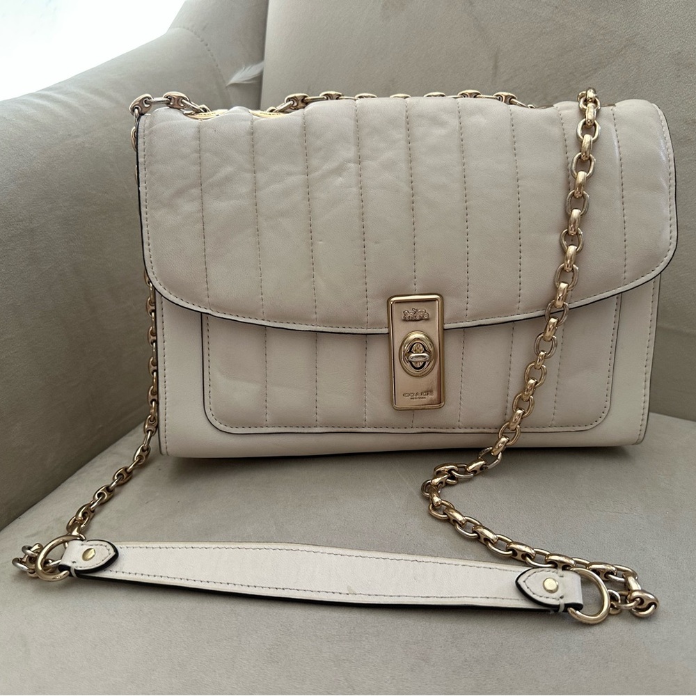 Coach Lane limited edition shoulder bag, quilted, puffy, gold leather, cream